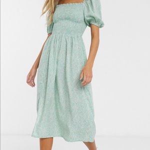 Beautiful green floral shirred bustier dress